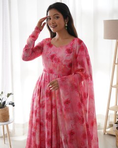 Nouvelle tenue de fête Anarkali Tabby Organza soie avec impression numérique travail Anarkali Salwar Kameez sur mesure Salwar Kameez - Product Image 4