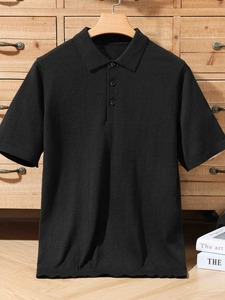 100% suéter Merino de verano para hombre, jersey de solapa de manga corta, suéter de cuello POLO, Top holgado, ropa de punto, camiseta de talla grande - Product Image 6
