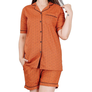 Camisón con estampado de puntos naranjas para mujer, conjunto de pijama de Modal corto de algodón suave y elegante, ropa de dormir acogedora para mujer, proveedor mayorista - Product Image 1