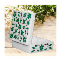 Marbre italien vert malachite fait main unique, incrustation de pierre, motif floral et feuille, gamme basse prix, promotionnel, éducatif, automobile