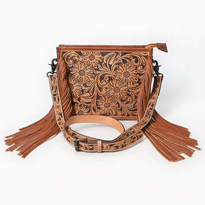 Bolso bandolera de cuero genuino con flecos Western Boho Floral en relieve diseño ligero cierre de cremallera moda Vintage para - Product Image 4