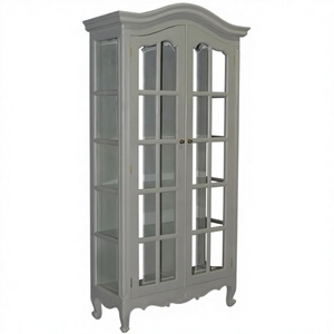 Armoires de présentation en bois massif de style scandinave antique avec finition peinte, série Taupe - Product Image 1
