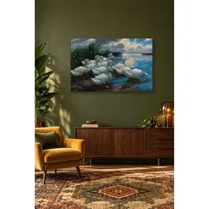 Impression sur toile classique de canards blancs Fida sur le rivage du lac - Product Image 3