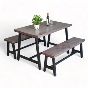 Industrial Design Style CBCF276 Rectangular Dining/<b>Restaurant</b> Table and Chair <b>Set</b> with 2 Long Benches for Coffee Shops Malls - Product Image 1