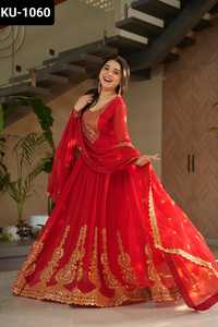 Vêtements ethniques indiens fantaisie fausse floraison avec broderie Zari paillettes travail Anarkali robes à manches longues pour mariage fonction porter - Product Image 5