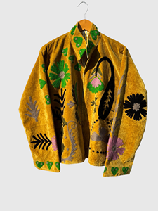 Veste en lin brodée de fleurs jaunes, col montant, manches longues, style Prairie Chic, vêtements de printemps pour femmes - Product Image 4