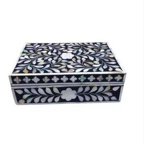 Boîte à bijoux élégante décorative en os incrusté de nacre et de bois pour la décoration intérieure, rangement de cadeaux, logo personnalisé disponible - Product Image 1