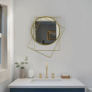 Miroir de salle de bain géométrique métallique élégant Miroirs décoratifs muraux dorés pour la maison Hôtel Salon Décoration Fer - Product Image 2