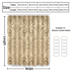 Rideau de douche imperméable personnalisé imprimé pour salle de bain, en polyester imperméable avec crochets - Product Image 4