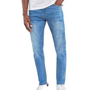 High Street Men's Jeans Medium Wash Slim Dirty Pants con bolsillos Tallas grandes Cintura alta Moda Denim Custom Logo OEM - Product Image 1
