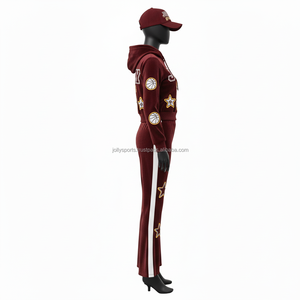 Survêtement en polaire d'hiver pour femmes 300 GSM Coton Poly Marron Panneaux contrastés Chenille Brodé Logo personnalisé Survêtements Grande taille - Product Image 3