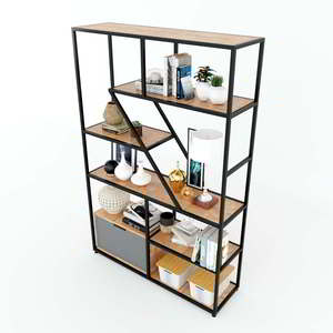 Meuble de salon de style industriel, étagère en bois d'hévéa avec structure en fer et armoire inférieure 120x35x180cm KTB68073 - Product Image 3