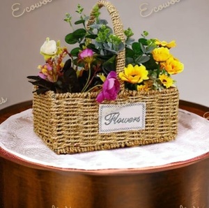 Rechteckige Aufbewahrung körbe Garten blumen Webart gewebter Rattan gewebter Blumen korb mit Rattan Wicker Cane Wicker Blumen korb - Product Image 1