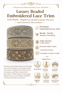 Ribete de Encaje Ecológico Bordado con Cuentas Tradicionales de Lujo con Perlas y Lentejuelas para Decoración de Novias y Prendas - Product Image 6