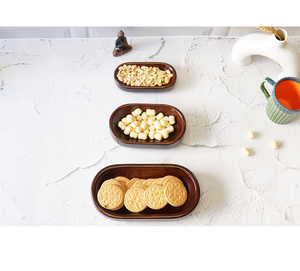 Bol de service ovale en bois de manguier naturel adapté aux collations salades de fruits et à la présentation de table Ensemble de 3 d'Inde - Product Image 3