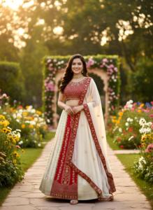 Gran oferta elegante Faux Georgette Lehenga Choli con bordado intrincado y Dupatta de red para boda disponible al mejor precio - Product Image 4