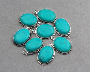 Collier pendentif turquoise créé en laboratoire fait à la main Unique forme mixte pierres précieuses superposition en argent Sterling plaqué or unisexe Hippie - Product Image 3