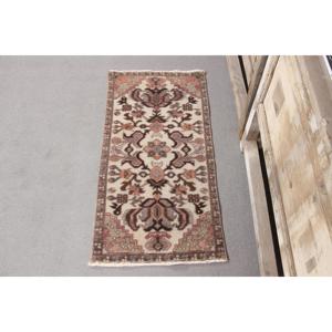 Turkish 1.2x3 ft Rug, Vintage Rug, <b>Brown</b> Bordered Rug <b>Wool</b> - Product Image 1