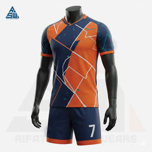 Uniforme de Fútbol de Verano de Secado Rápido, Manga Corta, Ajuste Atlético, Duradero, 100% Poliéster, Antibacteriano, para Uso en Clubes y Ligas, Azul/Naranja - Product Image 2