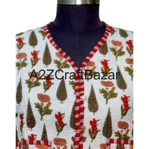 Veste courte matelassée réversible en coton biologique 100% fait main, col en V, respirante, vintage, éco-responsable, patchwork, numérique, pour femme - Product Image 3