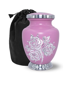 Urne moyenne rose pour cendres humaines-Taille moyenne-Hauteur 6 "; Largeur 4.5"; Capacité 70 pouces cubes-Fabriqué à la main et gravé - Product Image 1