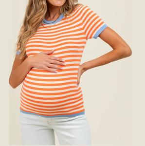 Camiseta de Maternidad de Verano sin Mangas con Cuello Redondo y Diseño de Rayas, Elegante, Holgada, Transpirable, para Mujeres Embarazadas, 100% Algodón - Product Image 1