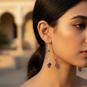 Pendientes de Plata 925 con Peridoto y Amatista para Mujer, Idea de Regalo Elegante - Product Image 1