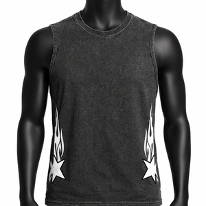 Camiseta sin mangas para hombre con efecto acid wash, estampado gráfico personalizado, de algodón, para gimnasio, estilo urbano, camiseta muscular, chaleco de verano - Product Image 1