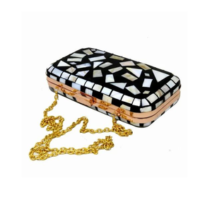 Resin Clutch Bags Design Mother of Pearl Clutch Bag for Bridesmaids Trendy Wooden Clutch Bags With Resin and Geometric Shapes - Product Image 1