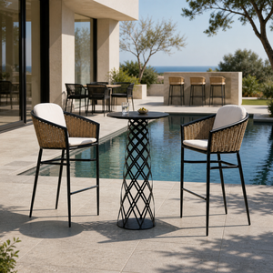 Conjunto de Barra Alta para Exteriores de Diseño Moderno <span class=keywords><strong>con</strong></span> Cuerdas Tejidas, Resistente al Agua, <span class=keywords><strong>con</strong></span> Estructura Metálica Ecológica y Duradera para <span class=keywords><strong>Hoteles</strong></span> y Villas - Product Image 1
