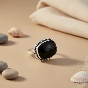 Art Palace 925 Silver Black <b>Onyx</b> Cocktail <b>Ring</b> Women's Vintage Bezel Setting Statement Jewelry From Rajasthan - Product Image 2