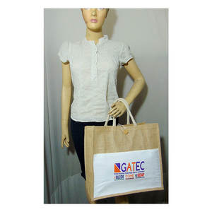 Bolsa de mano ecológica de yute 100% de calidad superior con cierre de cremallera estilo con mango 16 "Wx14" Hx6.25 "tamaño G impreso nombre de la empresa indio - Product Image 4