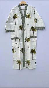 Kimono de algodón 100% para mujer, talla libre, estampado múltiple, hasta el suelo, ropa de dormir y cubierta de playa, cintura Natural, cubierta corporal - Product Image 3