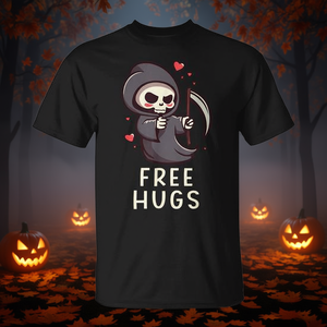 T-shirt Halloween Grim Reaper au design mignon avec des câlins gratuits pour les promotions - Product Image 3
