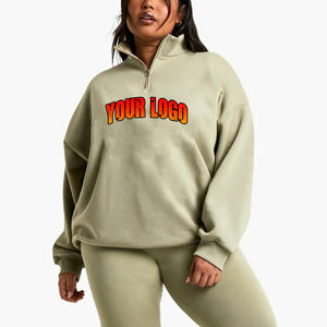 Sweat-shirt à capuche pour femme, surdimensionné, à manches longues, avec fermeture éclair, en coton 100 %, poids lourd, nouvelle arrivée, hiver, épaules tombantes, personnalisé - Product Image 1