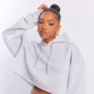 Nueva Llegada Sudadera Corta de Algodón de Alta Calidad para Invierno con Dobladillo sin Rematar, Lavado Ácido Gris, Diseño Sólido con Bolsillos y Logotipo Frontal - Product Image 6