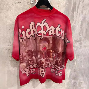 Wholesale Premium Quality Crop Vintage Sun Faded Washed Distressed <b>Applique</b> Embroidery Rhinestones Oversized Boxy Fit TShirt Men - Product Image 3