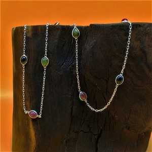 925 plata esterlina alta calidad cabujón turmalina cabujón piedra preciosa mujeres collar piedra de nacimiento regalo piedra collar largo - Product Image 3