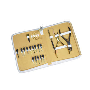 Kit d'outils de pose d'extensions capillaires de qualité professionnelle avec pince à boucles, aiguilles en forme de C, acier inoxydable, logo personnalisé - Product Image 2