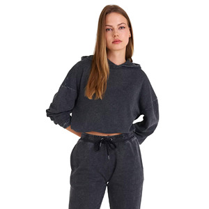 Survêtement en molleton de coton lourd de couleur gris de haute qualité personnalisé à la mode Lavé à l'acide Pull à capuche pour femmes Survêtement pour femmes - Product Image 4