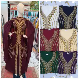 Renkli fas Kaftan altın nakış ile elbise fas Kaftan lüks Kaftan elbise kadınlar için geleneksel fas Robe