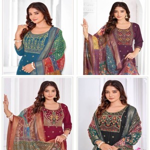 ชุดเสื้อผ้าเรยอน14กก. แบบดั้งเดิมปักด้านบนและด้านล่างด้วยดีไซน์เนอร์ - Product Image 5