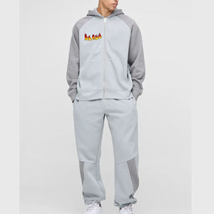 OEM personalizado Logo Streetwear maternidad chándales holgados Zip up Sudadera con capucha pierna recta pantalones de chándal Unisex de gran tamaño 2 piezas Set - Product Image 1