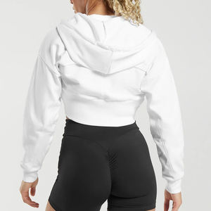 High Quality Cotton Fleece <b>Gym</b> Crop Top <b>Hoodies</b> for Women Winter Fitness Crop Top <b>Hoodies</b> Zip Front Print Logo Latest Design - Product Image 2