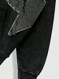 Sweat-shirt à capuche oversize noir pour homme, style streetwear, avec empiècements patchwork personnalisés, en molleton, haut décontracté, vente en gros, vêtements OEM - Product Image 3
