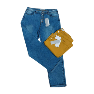 Jeans en denim délavés de qualité supérieure confortables coupe ajustée devant plat pour femmes skinny élastique couleur unie respirant élégant décontracté - Product Image 2