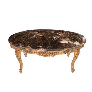 Mesa de Centro de Lujo con Tapa Ovalada de Mármol, Patas Talladas en Oro y Detalles Elegantes de Estilo Victoriano para Salas de Estar de Alta Gama - Product Image 1
