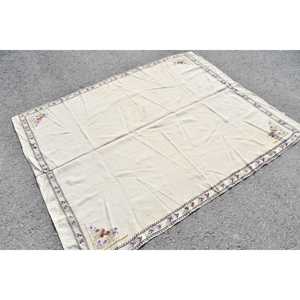 พรมตุรกีโบราณ ขนาด 5.1x6.1 ฟุต พรมขนสัตว์โมร็อกโกสีขาวแดง - Product Image 1