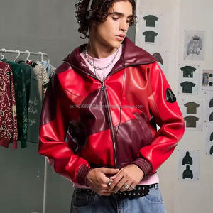 Vestes en cuir PU synthétique pour hommes, personnalisées, avec logo brodé et appliqués, coupe-vent, zippées, style baseball, pour l'hiver - Product Image 1