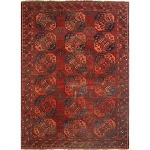 Alfombra Kilim de Lana Kiaan de Gran Tamaño, Anudada a Mano, con Patrón Geométrico Rojo Naranja para Entrada de Casa, Pasillo Rectangular - Paem-1322 9x12" - Product Image 1